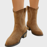 Romina | Damen Orthopädische Stiefeletten mit Western Design – Khaki
