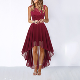 Rosalba | Damen Spitzenkleid High-Low A-Linien Kleid – Dunkelrot