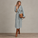 Rosalie | Damen Winterjacke mit Gürtel, Langer Mantel mit Besonderem Schnitt – Hellgrau
