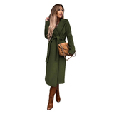 Rosalie | Damen Winterjacke mit Gürtel, Langer Mantel mit Besonderem Schnitt – Olivgrün