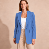 Rosalinde | Damen Hosenanzug mit Blazer und weiter Hose, Revers und Taschen – Marineblau