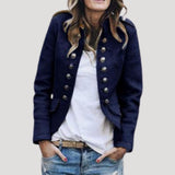 Rowena | Damen Militärjacke Doppelreihig Stehkragen – Marineblau