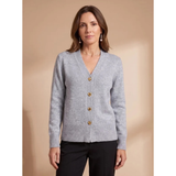 Rüya | Damen Strickjacke mit V Ausschnitt, Langarm und Knöpfen in Herzform – Grau