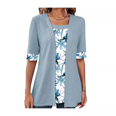 Roswitha® | Modisches Fake Zweiteiler Shirt mit Print