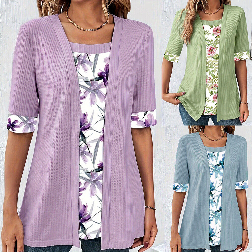 Roswitha® | Modisches Fake Zweiteiler Shirt mit Print