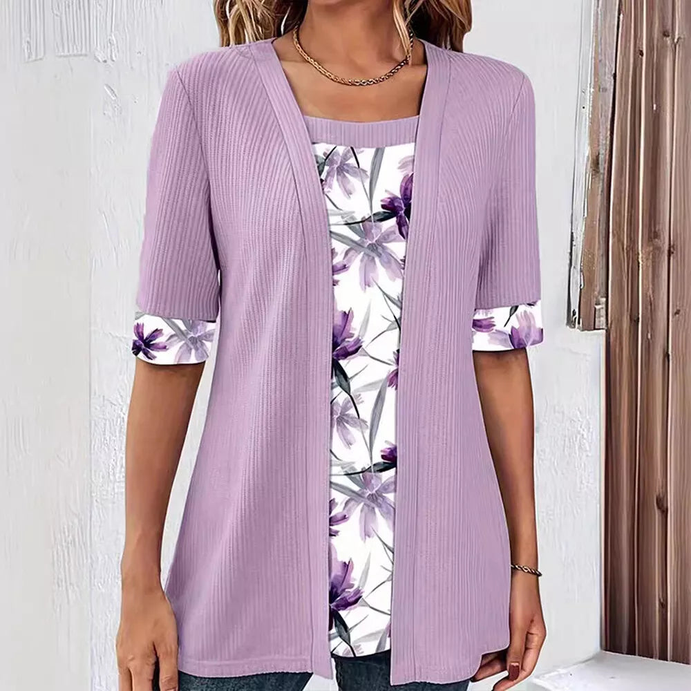 Roswitha® | Modisches Fake Zweiteiler Shirt mit Print