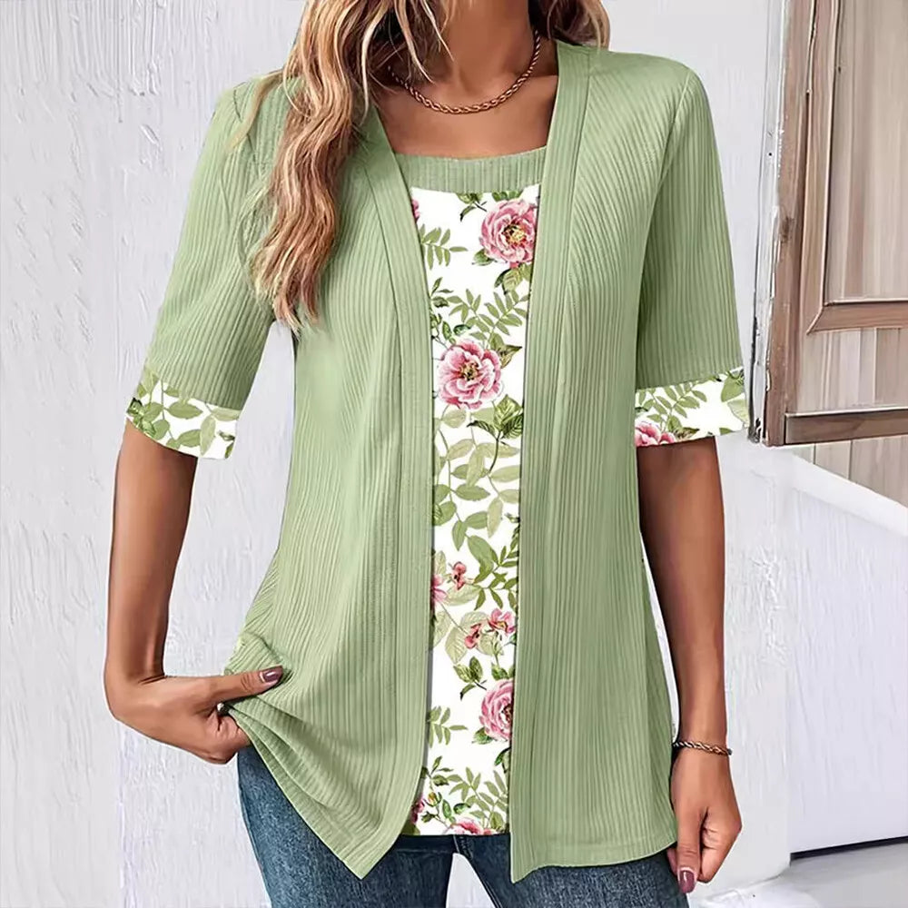 Roswitha® | Modisches Fake Zweiteiler Shirt mit Print