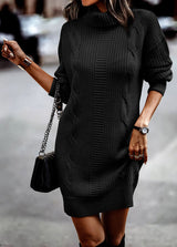 Paula | Damen Kleid grob gestrickt lässig & modern – Schwarz