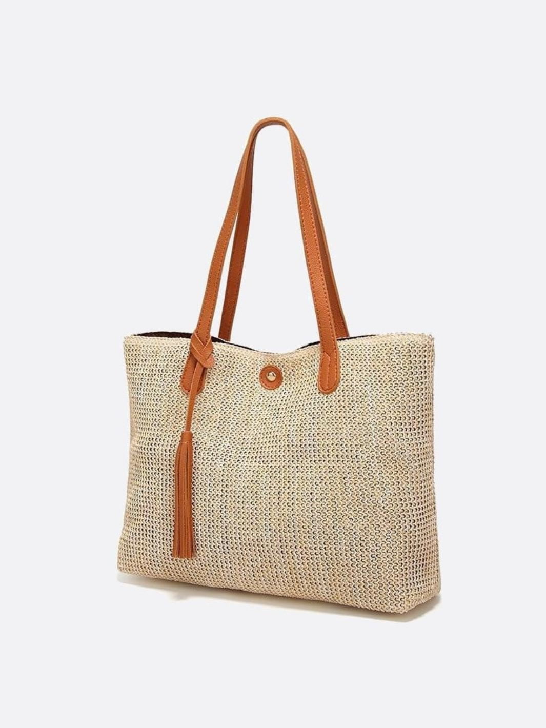 Mira | Große Strohtasche mit langen Tragehenkeln & Deko-Pompon – Sommerlicher Shopper aus Naturmaterial