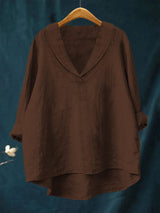 Bellissea - Elegante drapierte Bluse mit V-Ausschnitt – Braun