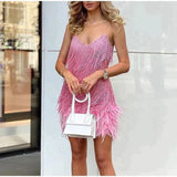Edith | Damen Sommer Figurbetontes Cocktail Mini Kleid Mit Pailletten – Rosa