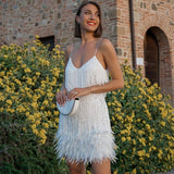Edith | Damen Sommer Figurbetontes Cocktail Mini Kleid Mit Pailletten – Weiß