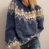 Sandra | Damen Pullover mit besonderem Muster – Blau