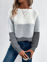 Lena | Stilvoller Damen Strickpullover mit langen Ärmeln – Hellgrau