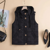Sarina | Damen Steppweste mit Kapuze und Taschen – Schwarz