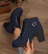 Schnürstiefel Damen mit Schnalle – Blau