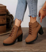 Schnürstiefel Damen mit Schnalle – Braun