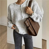 Damen Rundhals-Cardigan mit langen Ärmeln und Knöpfen – Hellgrau