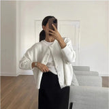 Damen Rundhals-Cardigan mit langen Ärmeln und Knöpfen – Weiß