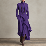 Selma | Damen Langarm Maxikleid mit Kragen und Langer Silhouette – Lila