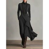 Selma | Damen Langarm Maxikleid mit Kragen und Langer Silhouette – Schwarz