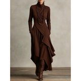 Selma | Damen Langarm Maxikleid mit Kragen und Langer Silhouette – Braun