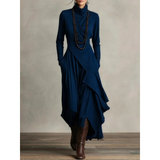 Selma | Damen Langarm Maxikleid mit Kragen und Langer Silhouette – Marineblau