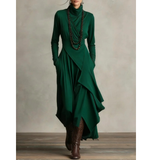 Selma | Damen Langarm Maxikleid mit Kragen und Langer Silhouette – Grün