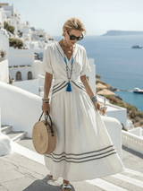 Seren | Damen Wickelkleid Kurzarm V-Ausschnitt – Elegantes Sommerkleid Büro 2026 – Gestreift