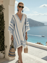 Serena | Damen Knielanges Kleid Weite Ärmel – Boho Sommerkleid für Alltag 2026 – Gestreift