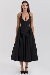 Shanna | Damen Elegantes Midikleid – Feminines Kleid Hochzeit, Büro & Abend 2026 – Schwarz