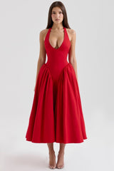 Shanna | Damen Elegantes Midikleid – Feminines Kleid Hochzeit, Büro & Abend 2026 – Rot