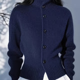 Sigolde | Damen Strickjacke mit Knopfleiste und Stehkragen – Marineblau