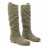 Sigrun | Damen Kniehohe Stiefel Slouch-Optik – Dunkelgrün