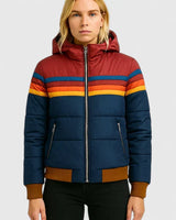 Sigvild | Damen Steppjacke Retro Streifen Winterjacke – Marineblau