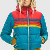 Sigvild | Damen Steppjacke Retro Streifen Winterjacke – Blau