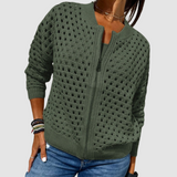 Sigwara | Damen Strickjacke Lochstrick Reißverschluss – Grün
