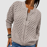 Sigwara | Damen Strickjacke Lochstrick Reißverschluss – Khaki