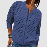 Sigwara | Damen Strickjacke Lochstrick Reißverschluss – Blau