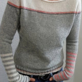 Silvane | Damen Strickpullover Bootausschnitt Langarm – Hellgrau