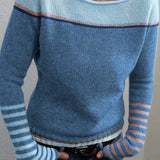 Silvane | Damen Strickpullover Bootausschnitt Langarm – Blau