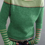 Silvane | Damen Strickpullover Bootausschnitt Langarm – Grün