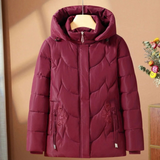 Simona | Damen Steppjacke mit Kapuze und Blumen – Rot