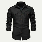 Slim Fit Denimhemd – Schwarz