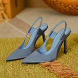 Slingpumps Damen mit Spitze und Absatz – Blau