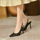 Slingpumps Damen mit Spitze und Absatz – Schwarz