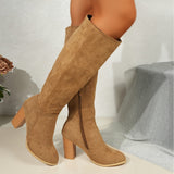 Solange | Damen Kniehohe Stiefel mit Blockabsatz – Hellbraun