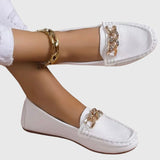 Solange | Damen Loafer mit Goldkette Flach – Weiß