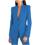 Zweiteiliges Damenkostüm aus Blazer mit fallendem Revers und Hose – Blau