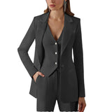 3-teiliger Damenanzug mit Spitzrevers | Blazer, Weste, Hose – Schwarz